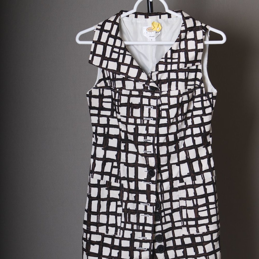 Talbots white button up dress brown squares